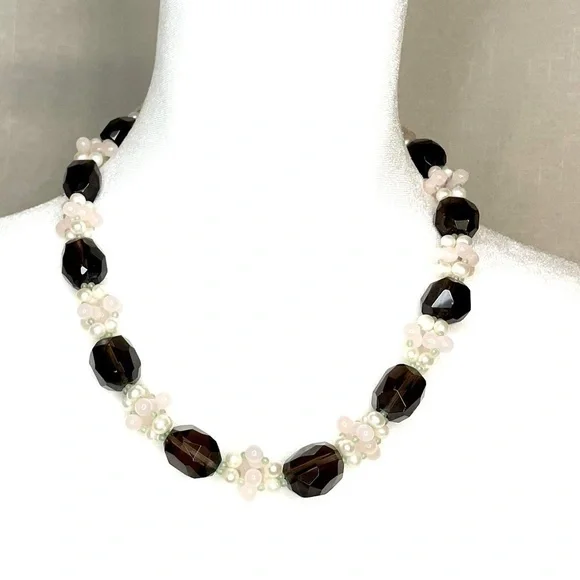 EUC Ross Simons Smoky Quartz Peal and Agate Necklace